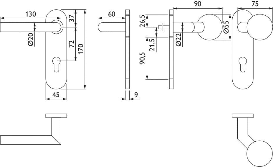 HERMAT FH Wechselgarnitur mit Kurzschild BASIC 02 1802 FS/2006 KU/3126/GK, Edelstahl