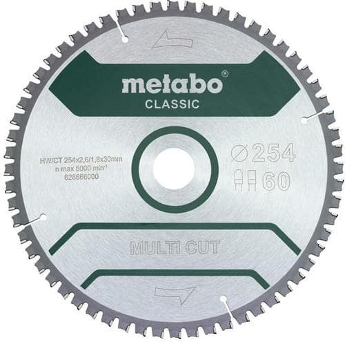 METABO Kreissägeblatt multi cut cut classic D254x2,6/1,8xBohrung30mm Z.60 FZ/TZ 5Gr neg
