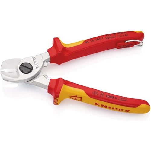 KNIPEX Kabelschere L.165mm Kopf verchr.VDE m.Öse Mehrkomp.-Hüllen Form 1 KNIPEX