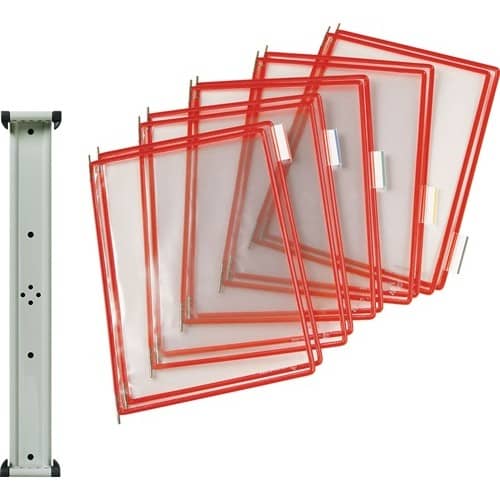 TARIFOLD Wandhalter 10 Sichttafeln rot m.Drahtrahmen,ku.-ummantelt f.DIN A4 TARIFOLD