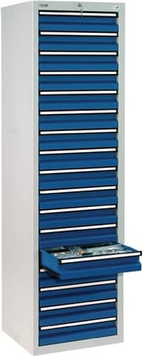 STUMPF Schubladenschrank H1800xB500xT500mm lichtgrau/enzianblau 17 Schubl.
