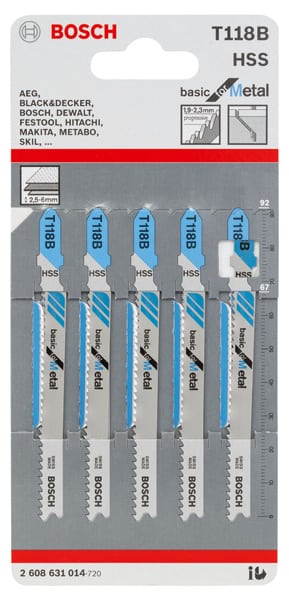 BOSCH Stichsägeblatt T 118 B Basic for Metal, 5er-Pack