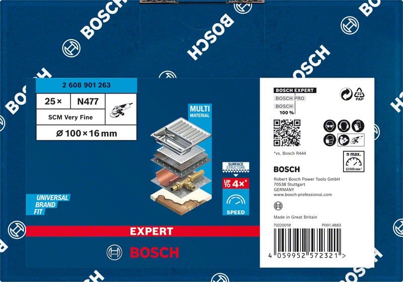 BOSCH EXPERT N477 SCM Scheibe für Winkelschleifer, 100 x 16 mm, sehr fein, 25-tlg.. Für kleine Winkelschleifer