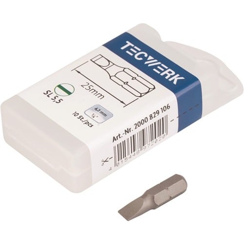 TECWERK Bit f.Schlitzschrauben 5,5mm L.25mm 1/4 Zoll C6,3 Schneidenstärke 1mm TECWERK