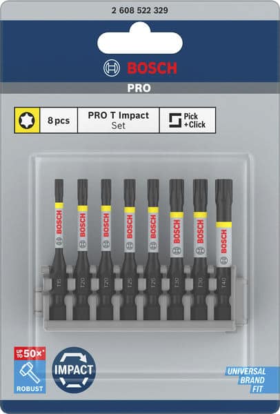 BOSCH Schrauberbit-Set Impact Control, 8-teilig, 1 x T15, T40, 2x T20, T25, T30, 50 mm