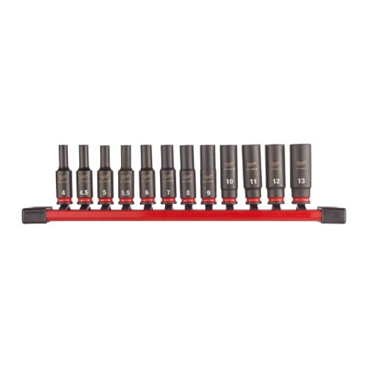 MILWAUKEE 12-teliges Set auf Schiene SHOCKWAVE Schlagnuss 1/4" lang Set