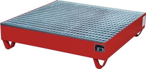 BAUER Auffangwanne feuerrot Auffangvol.216l L1200xB1200xH285mm Stahlbl.m.Gitterrost