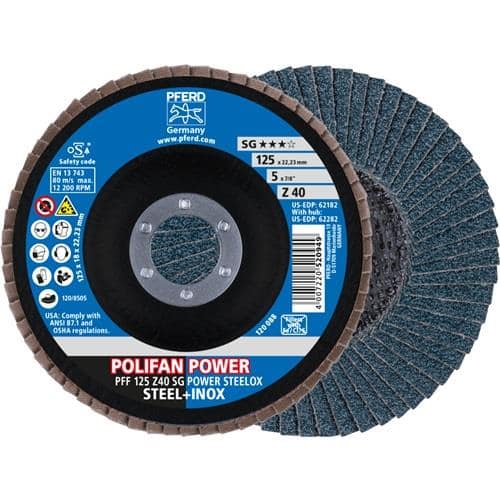 PFERD TOOLS Fächerscheibe POLIFAN Z SG POWER STEELOX D.125mm K.40 INOX ZK Ausf.fl.PFERD