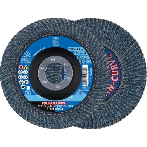 PFERD TOOLS Fächerscheibe POLIFAN Z SGP CURVE STEELOX D.125mm K.40 INOX ZK Ausf.L PFERD