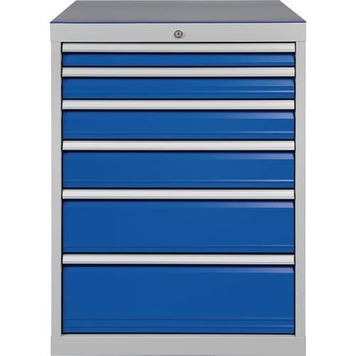 BEDRUNKA+HIRTH Schubladenschrank H1019xB705xT736mm lichtgrau/signalblau 6 Schubl.BEDRUNKA+HIRTH
