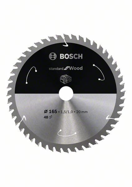 BOSCH Akku-Kreissägeblatt Standard for Wood, 165 x 1,5/1 x 20, 48 Zähne