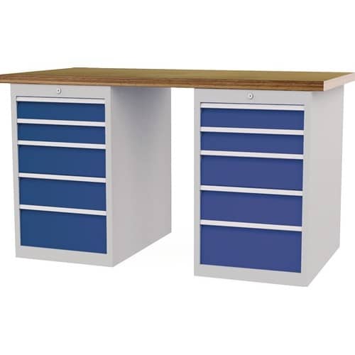 Nordwest Werkbank B1500xT750xH859mm Buche-Multiplex lichtgrau/signalblau 10Schubl.