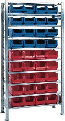 TECWERK Steckregal H2000xB1000xT400mm Anbauregal 10 Stahlbd.16xMK3Z blau,20xMK3Z rot TW