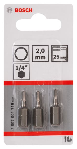 BOSCH Schrauberbit Extra-Hart HEX 2, 25 mm, 3er-Pack