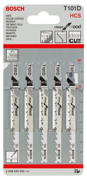 BOSCH Stichsägeblatt T 101 D Clean for Wood, 5er-Pack