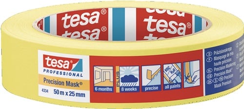 TESA Präzisionskrepp 4334 glatt gelb L.50m B.25mm Rl.TESA