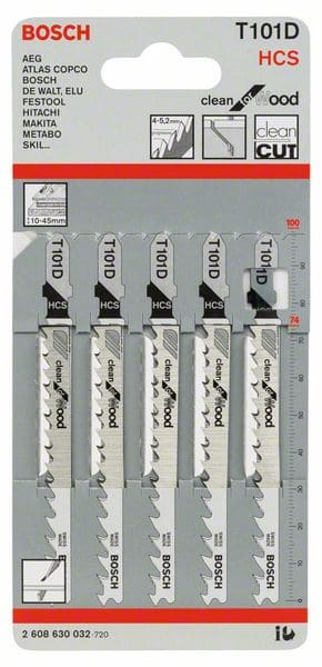 BOSCH Stichsägeblatt T 101 D Clean for Wood, 5er-Pack