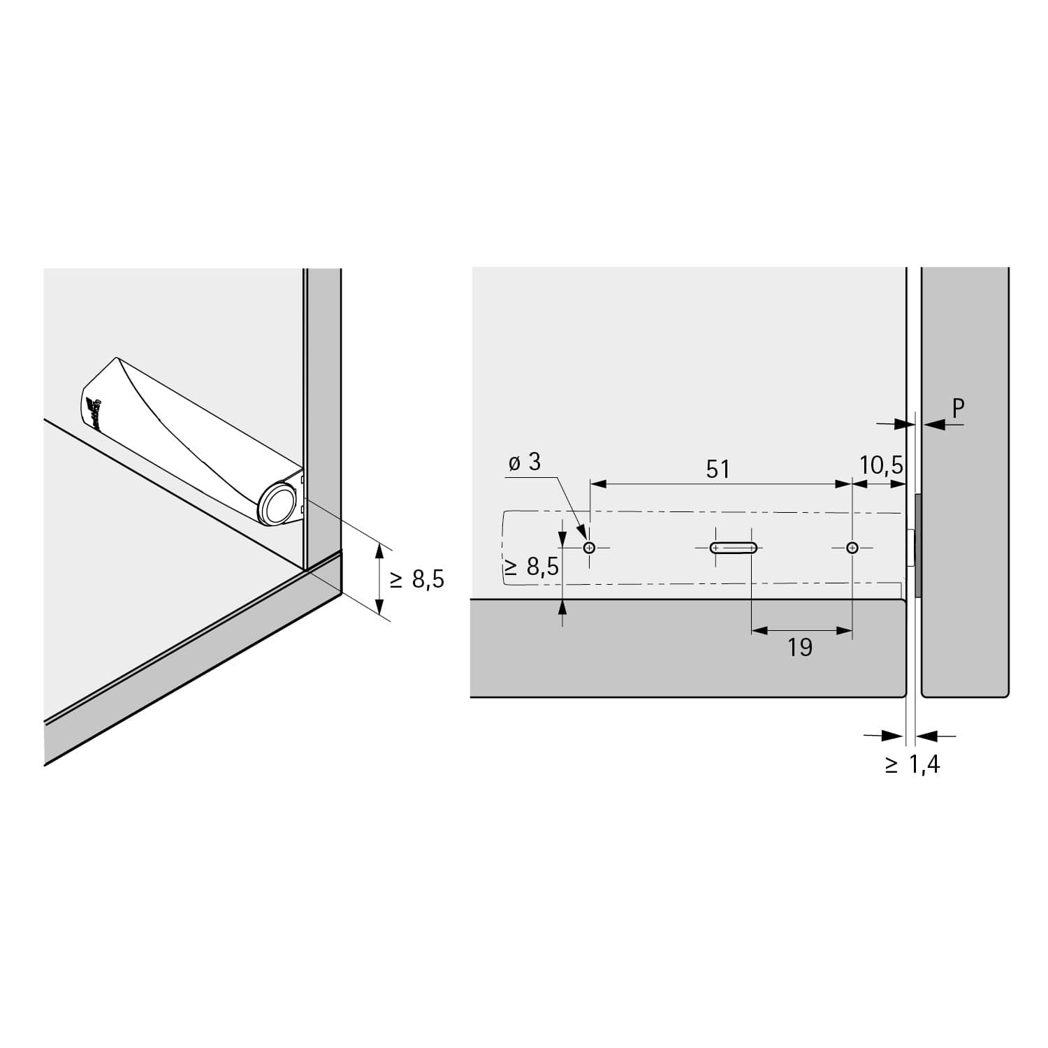 HETTICH Pin Strong, zum Anschrauben, Langhub, lichtgrau, 9375934