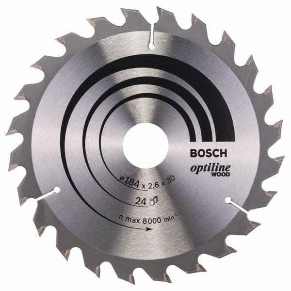 BOSCH Kreissägeblatt Optiline Wood für Handkreissägen, 184 x 30 x 2,6 mm, 24