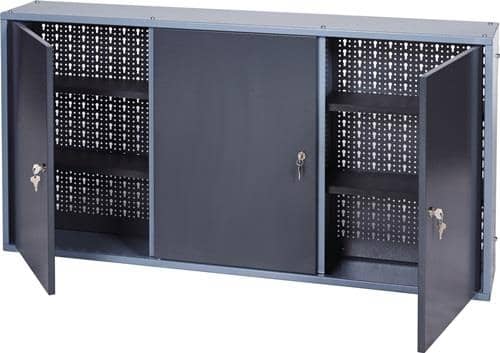 Werkzeugschrank H600xB1200xT200mm silber anth.3 Lochrückwände,3 Türen