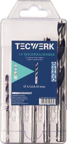 TECWERK Holzspiralbohrersatz D.3,4,5,6,7,8,9,10mm 8tlg.CV-Stahl TECWERK