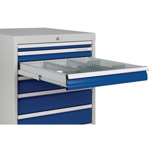 BEDRUNKA+HIRTH Schubladenschrank H1019xB1005xT736mm lichtgrau/signalblau 6 Schubl.Voll.Bedrunka