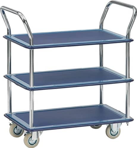 FETRA Tischwagen 3 Ladeflächen L740xB480mm alu/blau Trgf.120kg