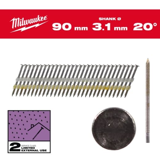 7,4 x 3,1 x 90 mm, Ringschaft verzinkt, 20° Rundkopf-Nägel für M18FFN21