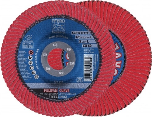 PFERD TOOLS Fächerscheibe POLIFAN CO SGP CURVE STEELOX D.125mm K.60 CURVE INOX/Stahl L PFERD