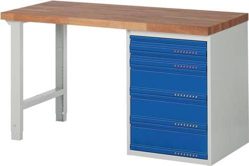 Werkbank Serie BK 650 lichtgrau / enzianblau 5 Schubladen TECWERK
