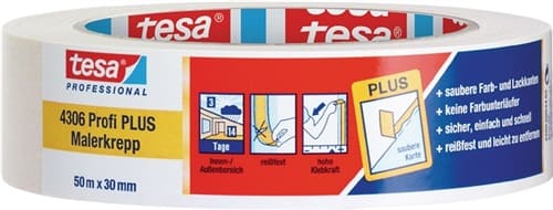 Malerkreppband 4306 Profi PLUS leicht gekreppt hellbeige Rolle TESA
