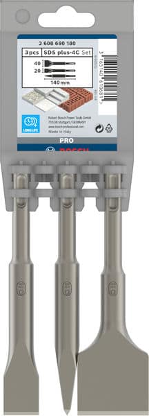 BOSCH Kurzmeißel-Set mit SDS plus, 3-teilig, 140, 140 x 20, 140 x 40 mm