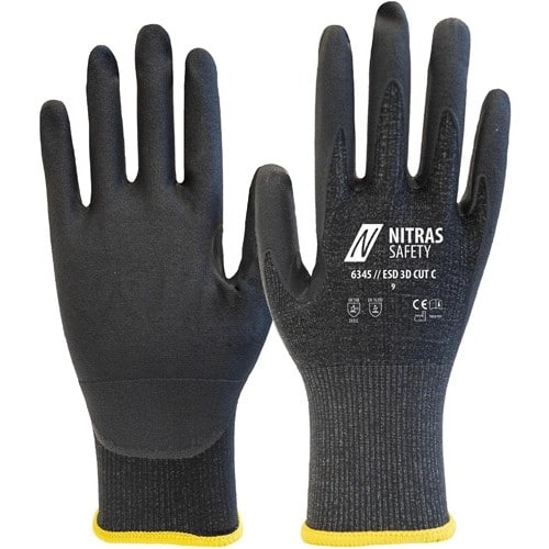 NITRAS Schnittschutzhandschuhe ESD 3D CUT C Gr.9 anthrazit/schwarz EN 388 PSA II