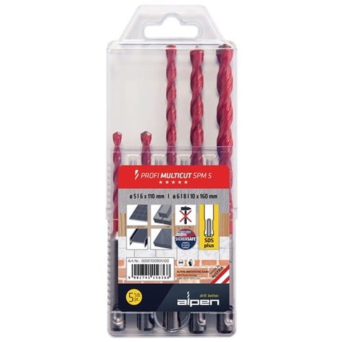 ALPEN Bohrersatz Profi Multicut 5tlg.5,6x110,6,8,10x160mm SDS-Plus ALPEN