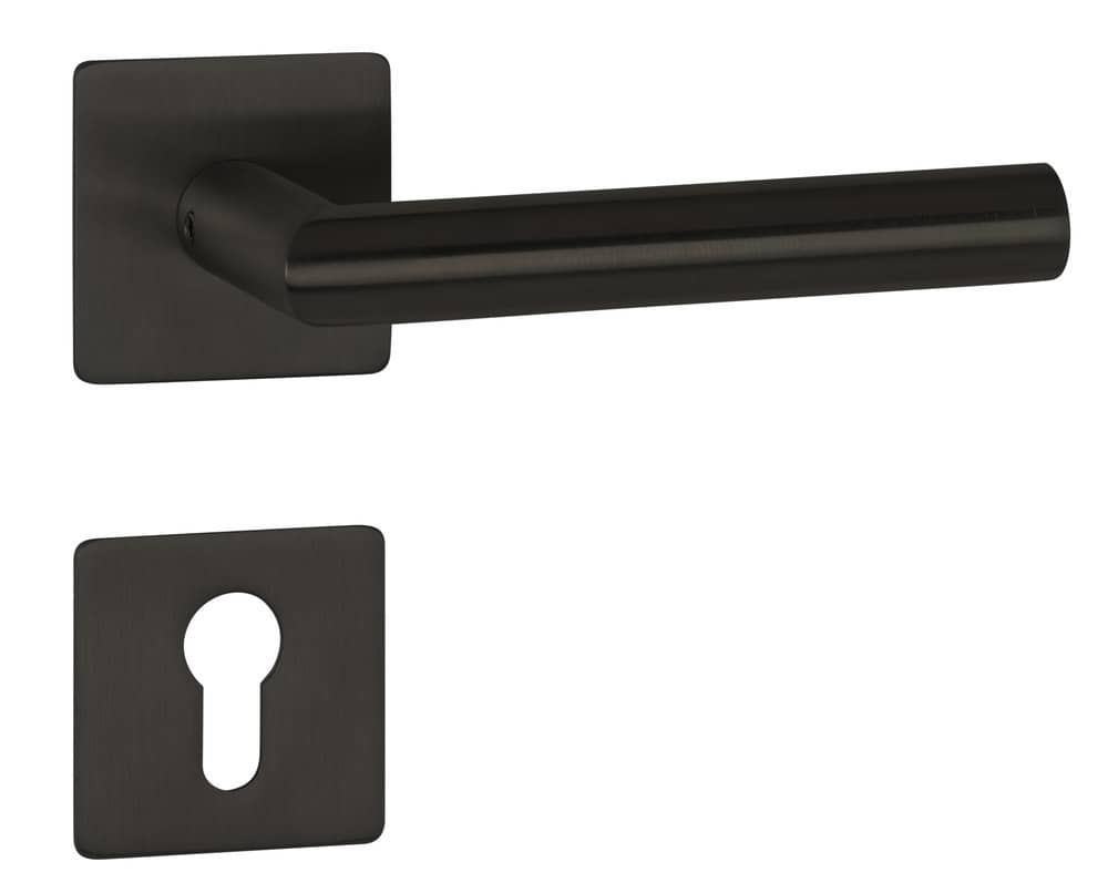 HERMAT Drückergarnitur mit Rosetten BASIC 02 1802/2611.FL, Edelstahl, smoke black