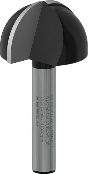 BOSCH Hohlkehlfräser 1/4", R1 12,7 mm, D 25,4 mm, L 15,6 mm, G 49 mm