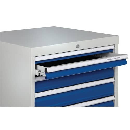 BEDRUNKA+HIRTH Schubladenschrank H1019xB705xT736mm lichtgrau/signalblau 6 Schubl.Voll.Bedrunka