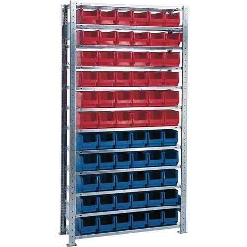 TECWERK Steckregal H2000xB1000xT300mm Grundregal 12 Stahlböden 30xMK4 blau,36xMK4 rot TW