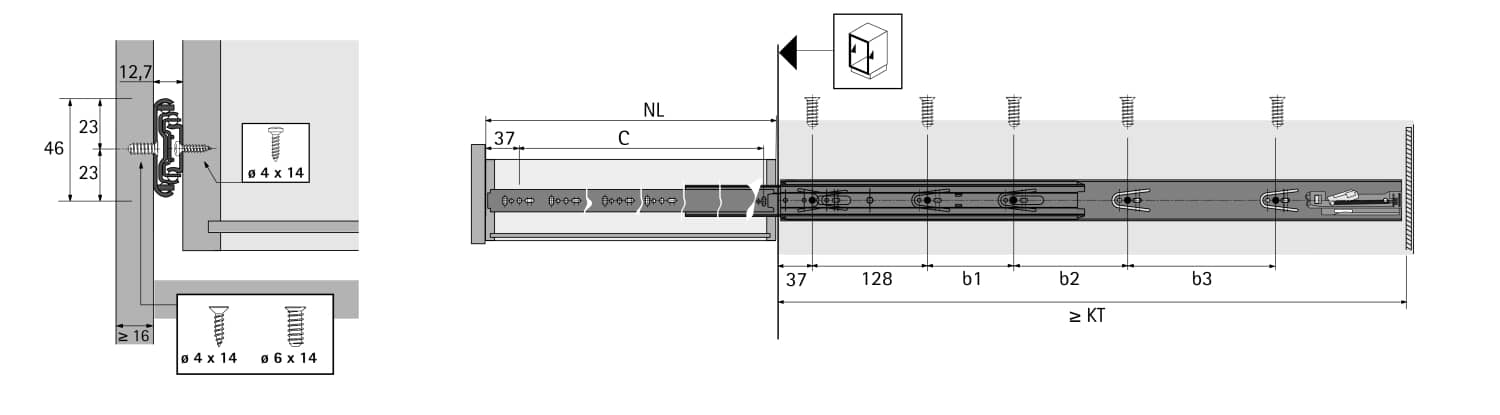 HETTICH Kugelauszug KA 5632 SC mit Selbsteinzug, 12,7 mm Einbaubreite, 550, 9080478