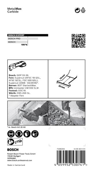 BOSCH EXPERT MetalMax MAII 32 AIT Blatt für Multifunktionswerkzeuge, 70 x 32 mm. Für oszillierende Multifunktionswerkzeuge