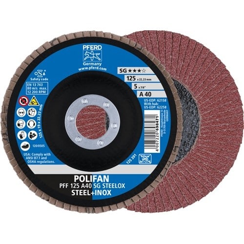 PFERD TOOLS Fächerscheibe POLIFAN A SG STEELOX D.125mm K.40 fl.INOX NK PFERD