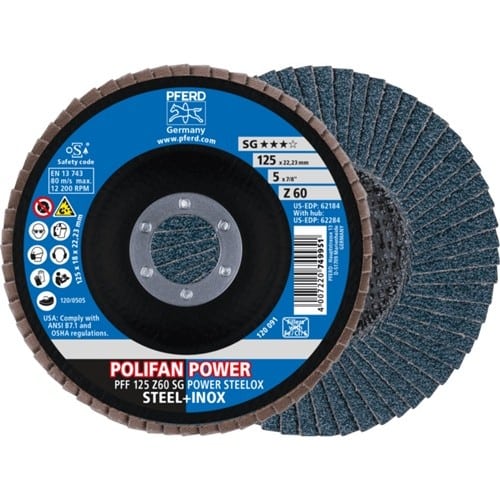 PFERD TOOLS Fächerscheibe POLIFAN Z SG POWER STEELOX D.125mm K.60 INOX ZK Ausf.fl.PFERD