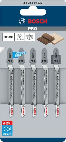BOSCH Stichsägeblatt T 101 AOF Clean for Hard Wood, 5er-Pack