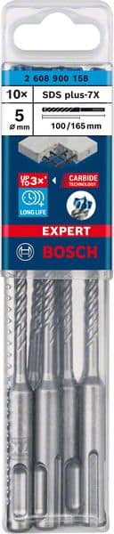 BOSCH EXPERT SDS plus-7X Hammerbohrer, 5 x 100 x 165 mm, 10-tlg.. Für Bohrhämmer
