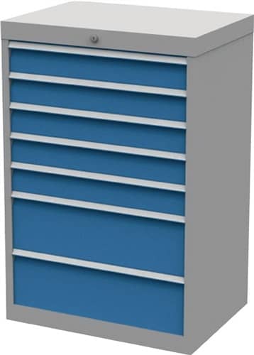 BEDRUNKA+HIRTH Schubladenschrank H1019xB680xT500mm grau/blau 5x100,2x200mmSchubl.Vollauszug