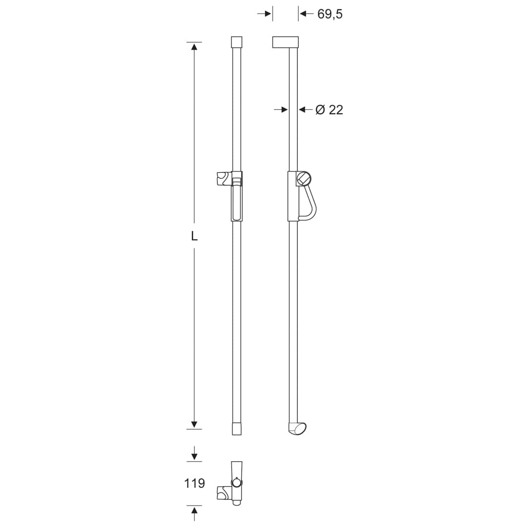 KWS Brausestange mit Brausekopfhalter A100 Aluminiumgrau / Anthrazitgrau Länge 1198 mm