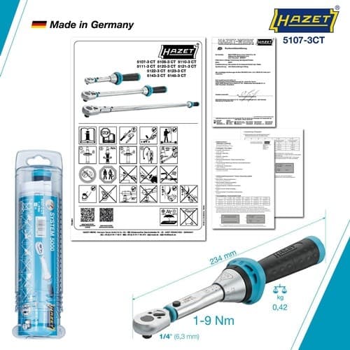 HAZET Drehmomentschlüssel 5107-3 CT 1/4 Zoll 1-9 Nm HAZET