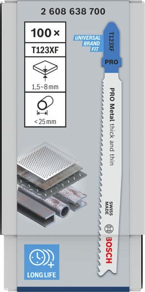 BOSCH Stichsägeblatt T 123 XF Progressor for Metal, 100er-Pack