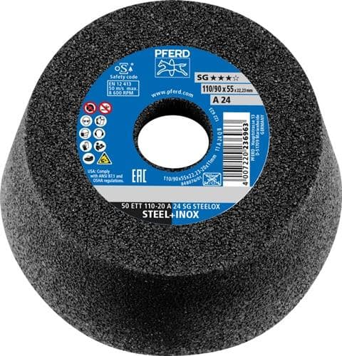 PFERD TOOLS Schleiftopf ETT SG STEELOX 110/55mm INOX u.STA 24 Bohr.22,23mm PFERD