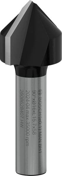 BOSCH V-Nutfräser Standard for Wood mit 8 mm Schaft, D1 16 mm, L 16 mm, G 45 mm, 90°